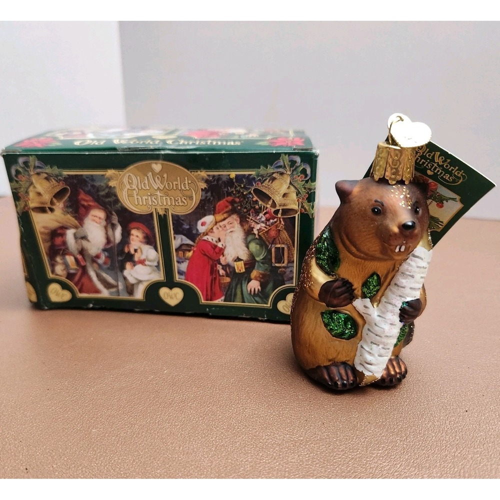Old World Christmas Eager Beaver Woodland Animal Glass Christmas Ornament NIB